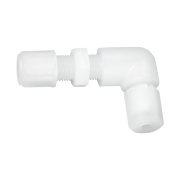 Elbow bulkhead union with connection for flexible tube (Series 1A) and connection for pipe (Series 2N)